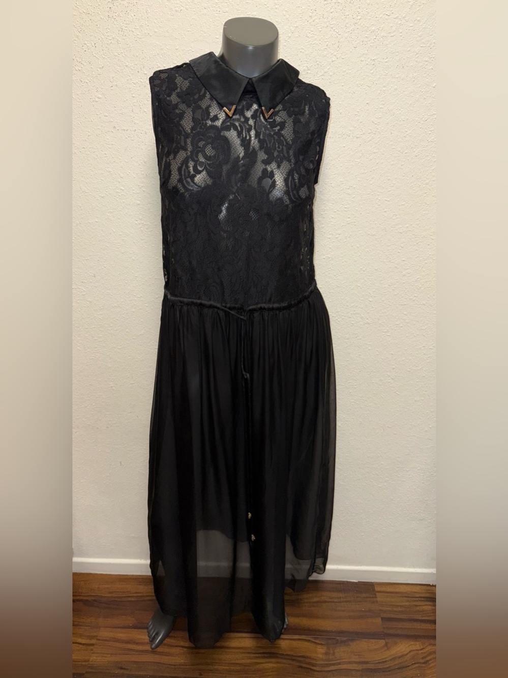 Dolce & Gabbana Black Lace & Chiffon Midi Dress - Picture 3 of 12